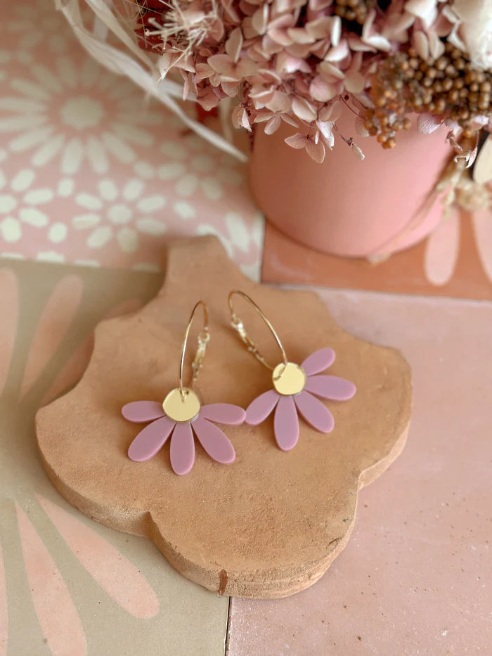Jumbo Daisy Hoop Earrings | Dusty Lilac And Gold