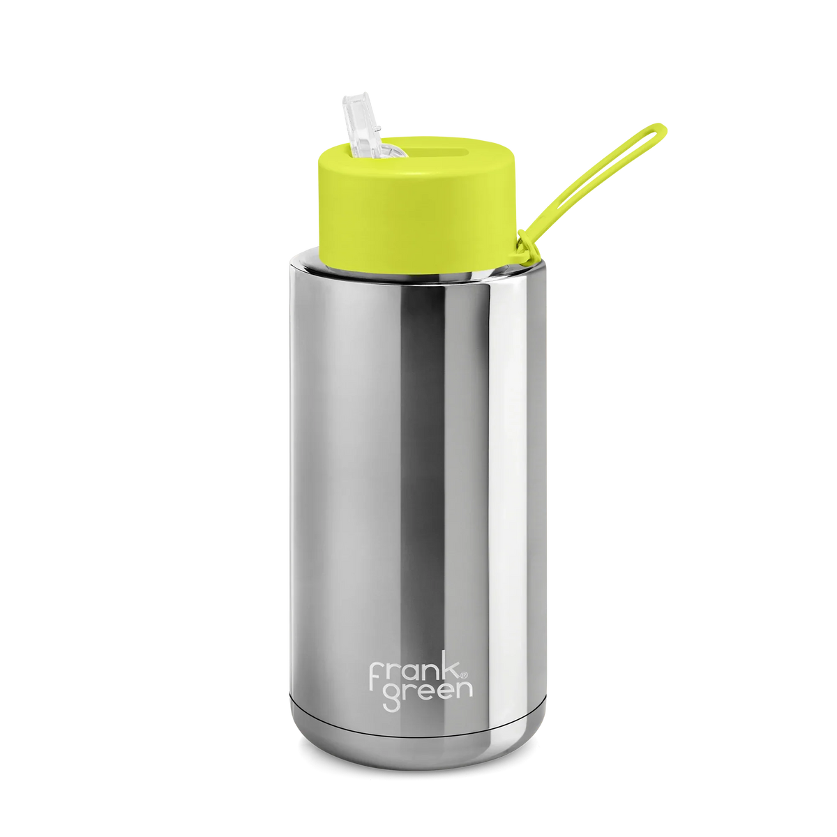 Frank Green Limited Edition Ceramic Drink Bottle | 34 oz 1000 ml | Silver Neon Yellow Straw