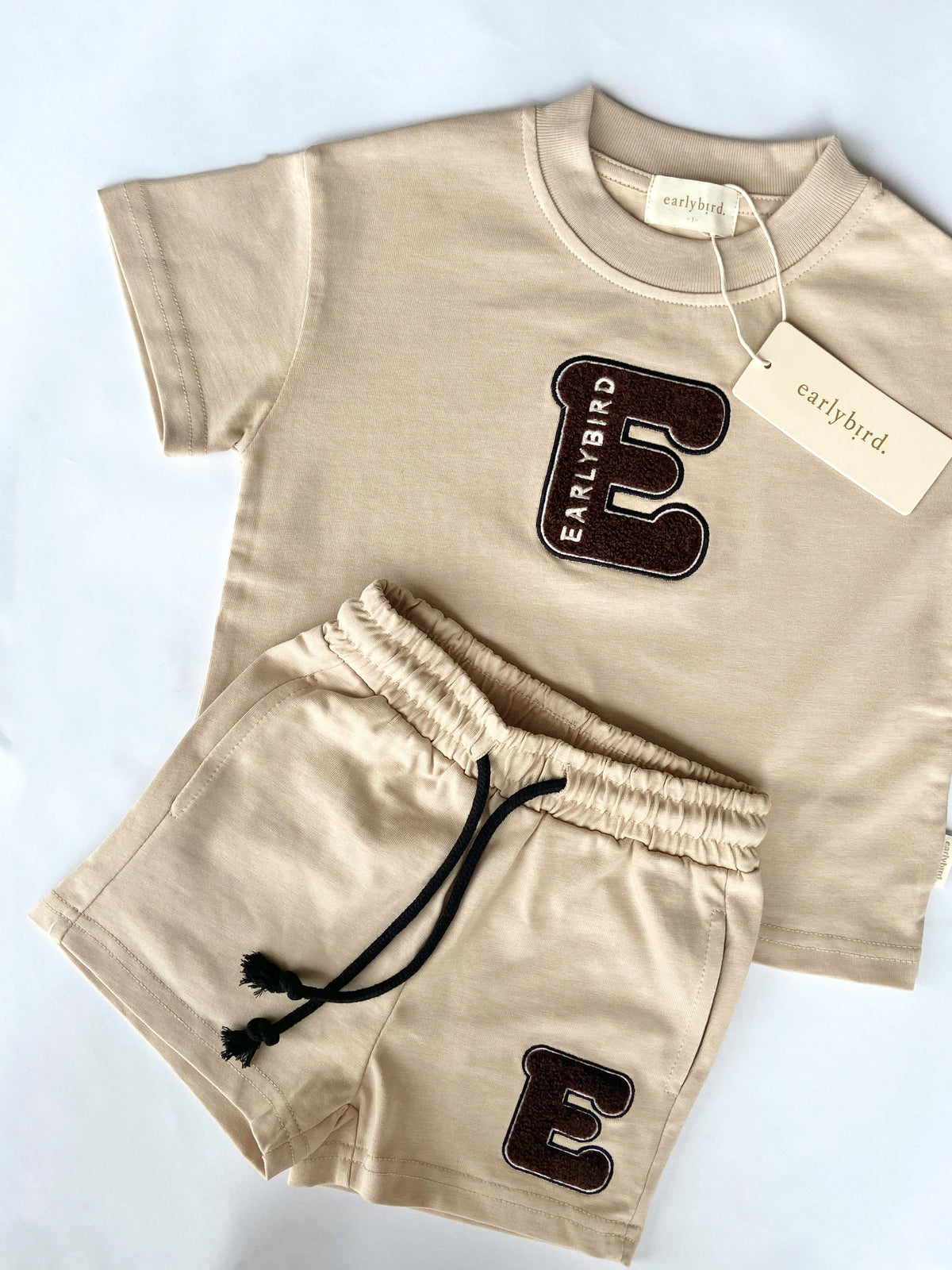 Earlybird Logo Tee and Shorts |  Beige and Chocolate