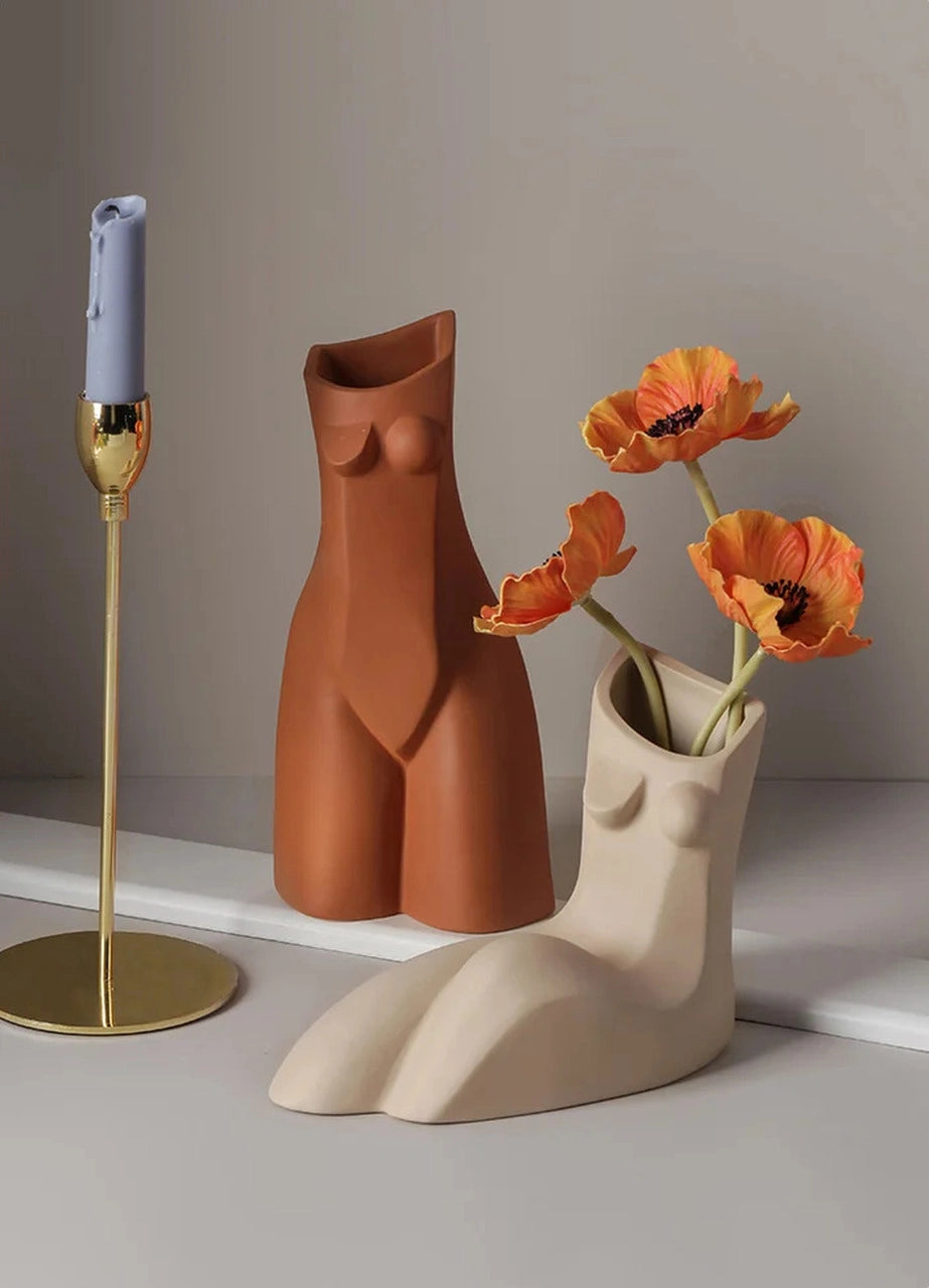 Nude Female Body Vase | Sitting Nue Creme